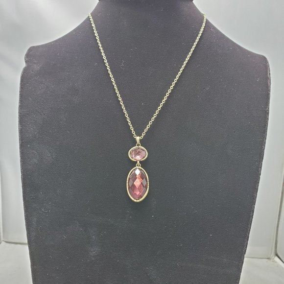The Sak Double Stone Pendant Necklace , Gold / Berry - Picture 3 of 8